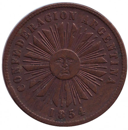 Монета 4 сентаво. 1854 год, Аргентина.