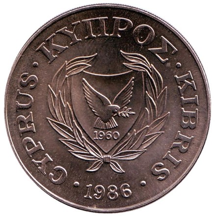 Монета 1 фунт. 1986 год, Кипр. 25 лет Всемирному фонду дикой природы. Кипрский муфлон. Монета 1 фунт. 1986 год, Кипр. 25 лет Всемирному фонду дикой природы. Кипрский муфлон.