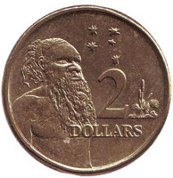 Старейшина аборигенов. Монета 2 доллара. 2015 год, Австралия.