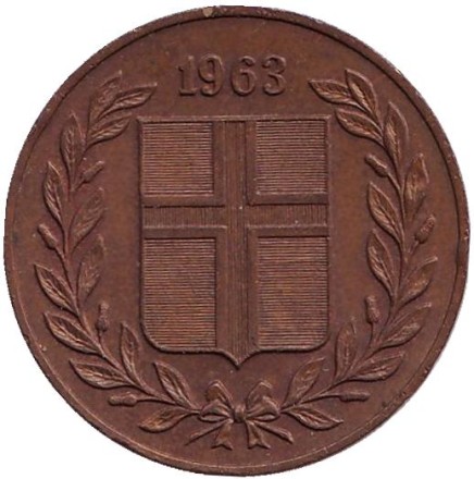 Монета 5 аураров. 1963 год, Исландия. Монета 5 аураров. 1963 год, Исландия.