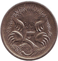Монета 5 центов. 1997 год, Австралия. Ехидна. Монета 5 центов. 1997 год, Австралия. Ехидна.