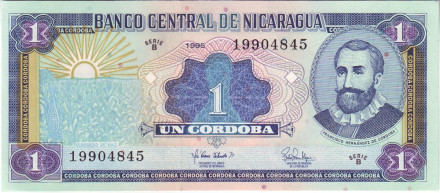 Банкнота 1 кордоба. 1995 год, Никарагуа. Франциско Эрнандес де Кордоба.