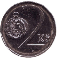 Монета 2 кроны. 1996 год, Чехия. Монета 2 кроны. 1996 год, Чехия.