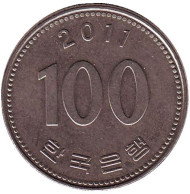 Монета 100 вон. 2011 год, Южная Корея. Монета 100 вон. 2011 год, Южная Корея.