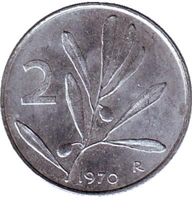 Монета 2 лиры. 1970 год, Италия. Медоносная пчела. Монета 2 лиры. 1970 год, Италия. Медоносная пчела.