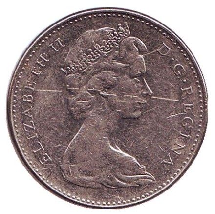 Монета 5 центов. 1965 год, Канада. Бобр. Монета 5 центов. 1965 год, Канада. Бобр.