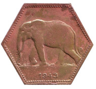 Монета 2 франка. 1943 год, Бельгийское Конго. Слон.