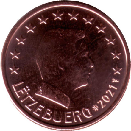 Монета 1 цент. 2021 год, Люксембург.