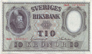 Банкнота 10 крон. 1943 год, Швеция. Банкнота 10 крон. 1943 год, Швеция.