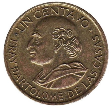 Монета 1 сентаво. 1970 год, Гватемала. Бартоломе де лас Касас.