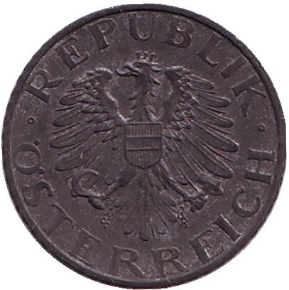 Монета 5 грошей. 1957 год, Австрия. Имперский орёл.