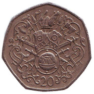 Монета 20 пенсов. 1983 год, Остров Мэн. Средневековая скандинавская история. Монета 20 пенсов. 1983 год, Остров Мэн. Средневековая скандинавская история.