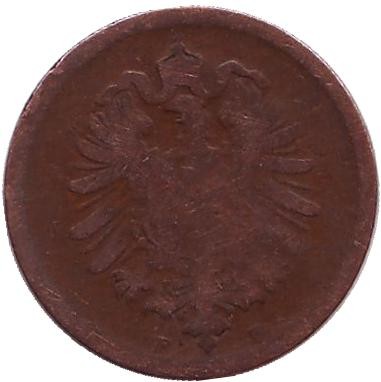 Монета 1 пфенниг. 1875 год (F), Германская империя. Монета 1 пфенниг. 1875 год (F), Германская империя.