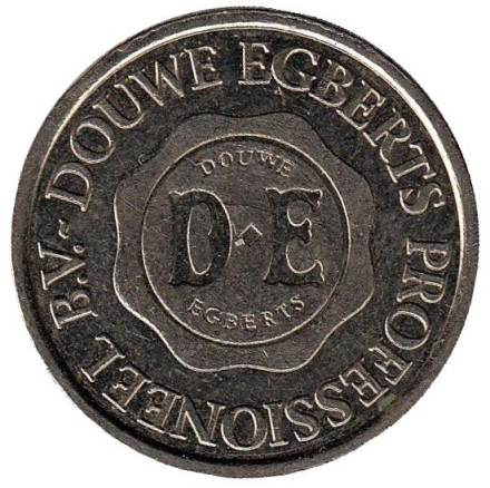 D.E. (DE). Douwe Egberts. Жетон кофейного автомата, Нидерланды. (Белый металл)