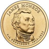 5-й президент США. Джеймс Монро. Монетный двор P. 1 доллар, 2008 год, США. 5-й президент США. Джеймс Монро. Монетный двор P. 1 доллар, 2008 год, США.