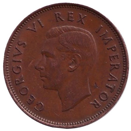 Монета 1/2 пенни. 1937 год, Южная Африка. Корабль "Дромедарис".