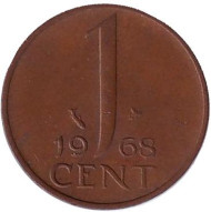 Монета 1 цент. 1968 год, Нидерланды. Монета 1 цент. 1968 год, Нидерланды.