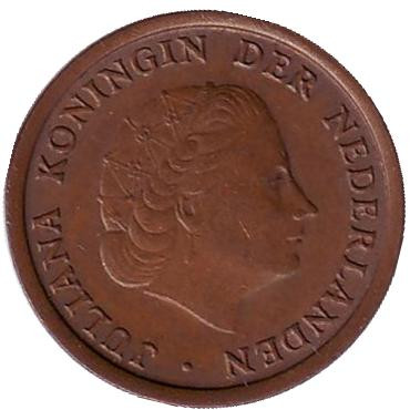 Монета 1 цент. 1968 год, Нидерланды.