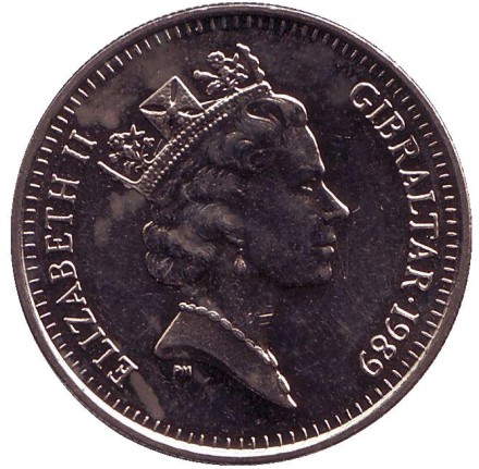 Монета 5 пенсов. 1989 год, Гибралтар. Варварийская обезьяна. (AC).