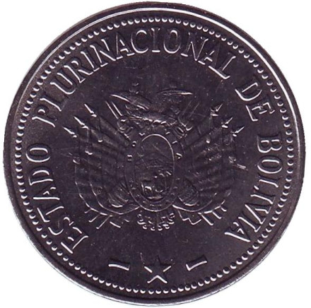 Монета 1 боливиано. 2012 год, Боливия.