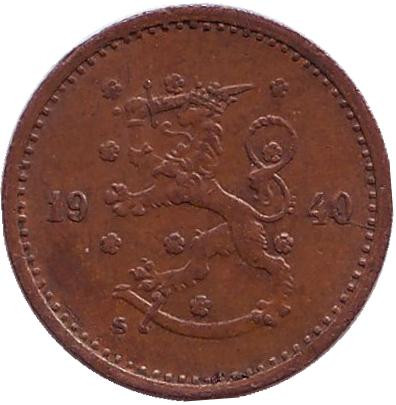 Монета 50 пенни. 1940 год, Финляндия. (медь) Монета 50 пенни. 1940 год, Финляндия. (медь)