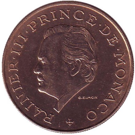 Монета 10 франков. 1979 год, Монако. Князь Монако Ренье III.