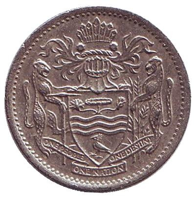 Монета 10 центов. 1977 год, Гайана. Монета 10 центов. 1977 год, Гайана.