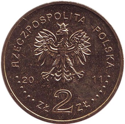 Монета 2 злотых, 2011 год, Польша. Калиш. Фрaнцискaнский мoнaстырь.