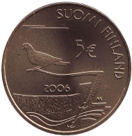 Монета 5 евро. 2006 год, Финляндия. 150 лет демилитаризации Аландов.