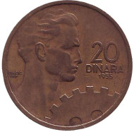 Монета 20 динаров. 1955 год, Югославия. Монета 20 динаров. 1955 год, Югославия.
