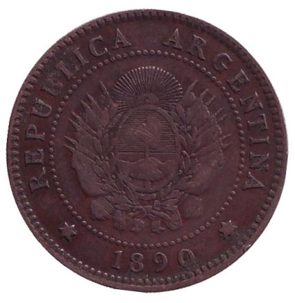 Монета 1 сентаво. 1890 год, Аргентина. Монета 1 сентаво. 1890 год, Аргентина.