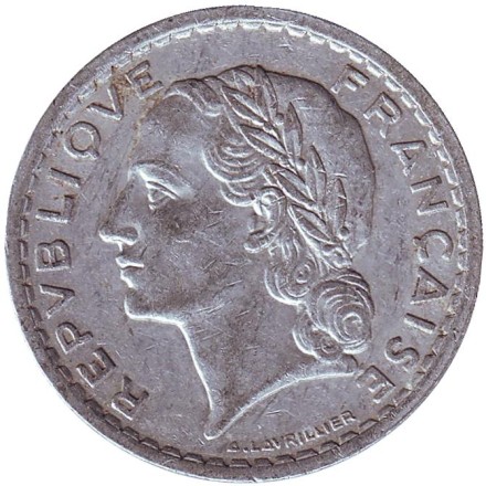 Монета 5 франков. 1947 год, Франция. Монета 5 франков. 1947 год, Франция.