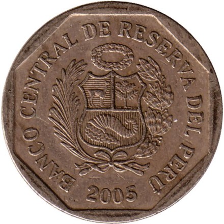 Монета 50 сентимов. 2005 год, Перу.