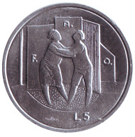 Монета 5 лир, 1976 год, Сан-Марино. Монета 5 лир, 1976 год, Сан-Марино.