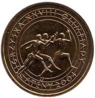 Монета 2 злотых, 2004 год, Польша. XXVIII Олимпийские игры — Афины 2004. Монета 2 злотых, 2004 год, Польша. XXVIII Олимпийские игры — Афины 2004.