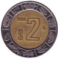 Монета 2 песо. 2008 год, Мексика. Монета 2 песо. 2008 год, Мексика.