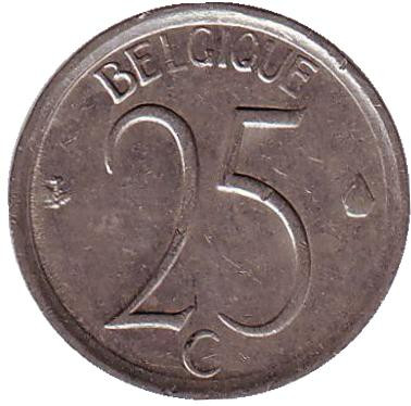 Монета 25 сантимов. 1965 год, Бельгия. (Belgique)