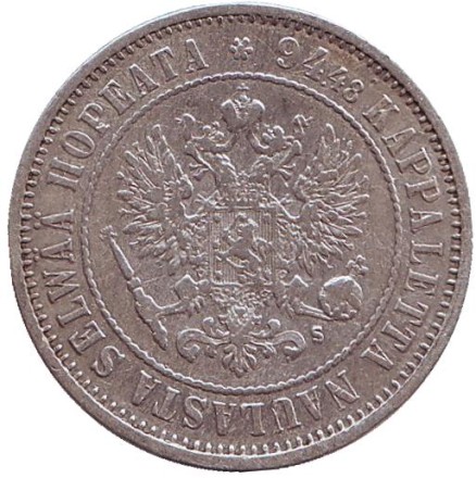 Монета 1 марка. 1874 год, Великое княжество Финляндское. Монета 1 марка. 1874 год, Великое княжество Финляндское.