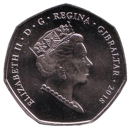 Монета 50 пенсов. 2018 год, Гибралтар. Дед Мороз. Рождество.