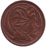 Монета 2 цента. 1984 год, Австралия. Плащеносная ящерица. Монета 2 цента. 1984 год, Австралия. Плащеносная ящерица.