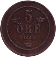 Монета 5 эре. 1883 год, Швеция. Монета 5 эре. 1883 год, Швеция.
