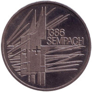 Монета 5 франков. 1986 год, Швейцария. 500 лет битве при Земпахе.