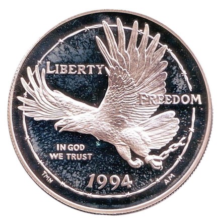 Монета 1 доллар. 1994 год, США. Proof. Национальный музей военнопленных.