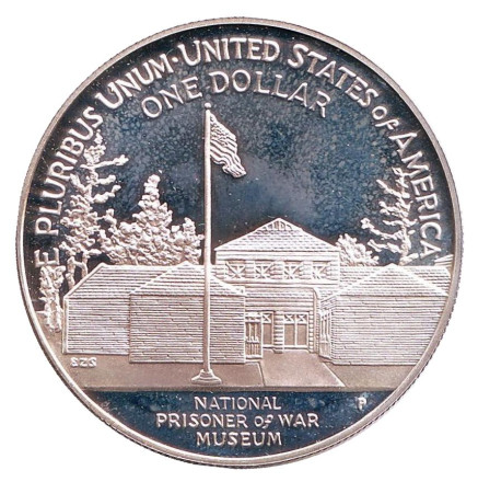 Монета 1 доллар. 1994 год, США. Proof. Национальный музей военнопленных.