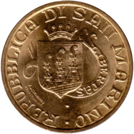 Монета 20 лир. 1989 год, Сан-Марино. Шестнадцать веков истории.