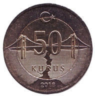 Монета 50 курушей. 2018 год, Турция. UNC. Монета 50 курушей. 2018 год, Турция. UNC.