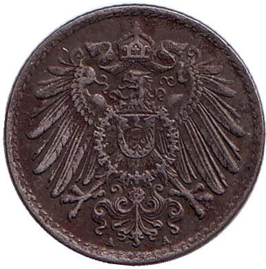 Монета 5 пфеннигов. 1919 (А) год, Германская империя. Монета 5 пфеннигов. 1919 (А) год, Германская империя.