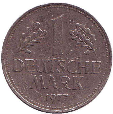 Монета 1 марка. 1977 год (J), ФРГ. Из обращения.