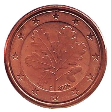 Монета 1 цент. 2005 год (F), Германия.
