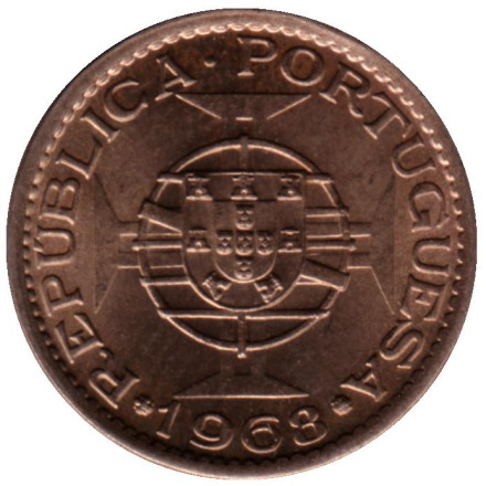 Монета 5 эскудо. 1968 год, Кабо-Верде в составе Португалии. Монета 5 эскудо. 1968 год, Кабо-Верде в составе Португалии.